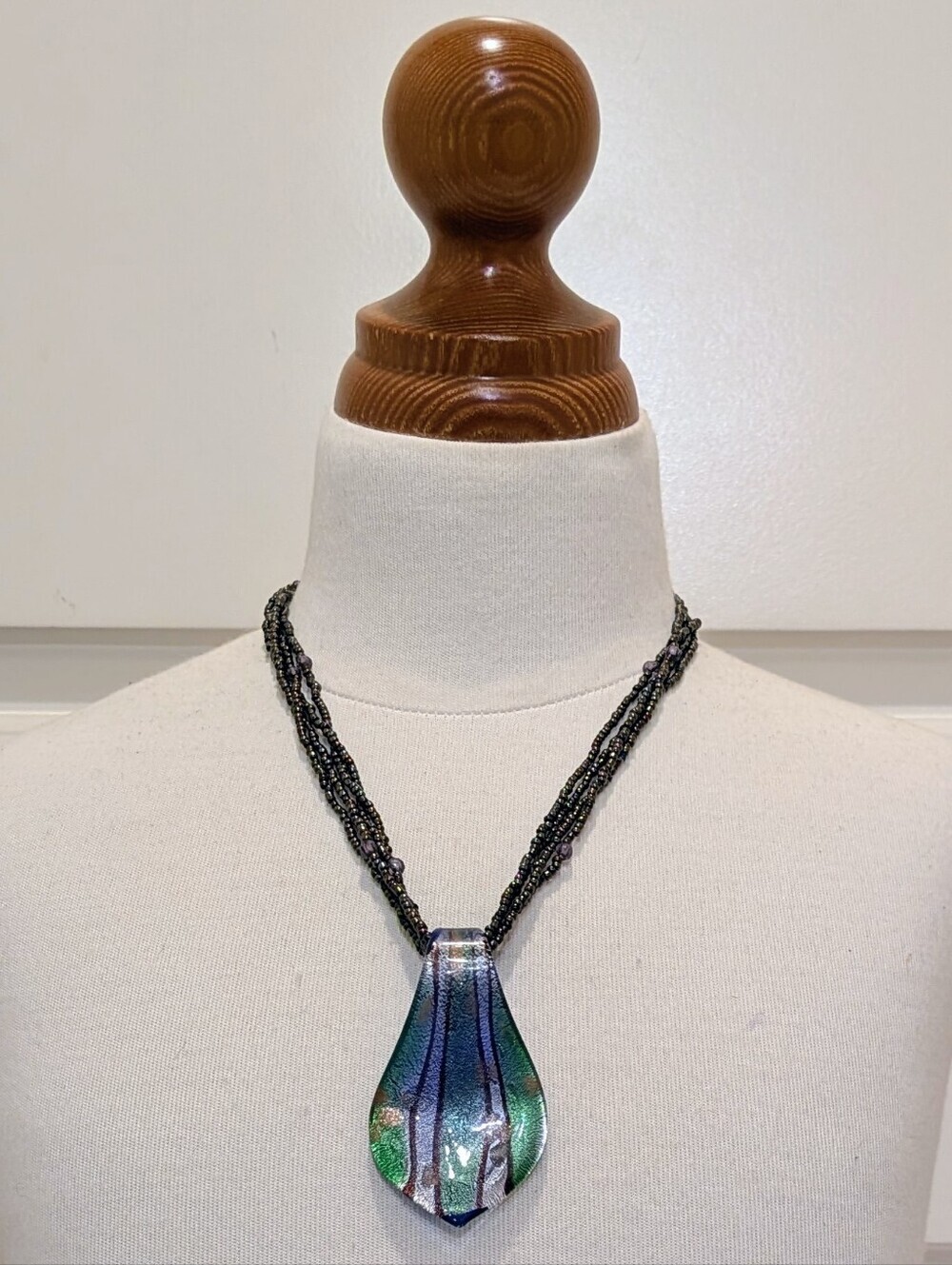 EUC Hand Blown Glass Pendant with Black Oil Slick Beads